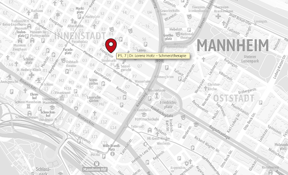 Standortkarte | Prof. Dr. med. Jens Kaden | Kardiologe in Mannheim | Privatpraxis Schmerzthterapie | Mannheim | Dr. Lorenz Hotz | Standortkarte